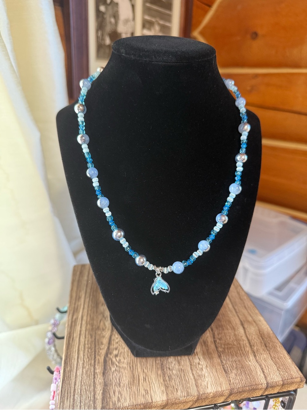 Blue Beaded Necklace with Dolphin Charm - Unbranded